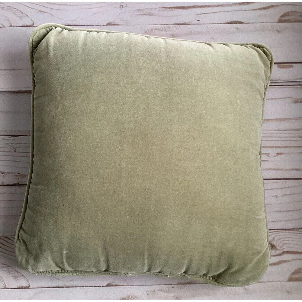 Vintage Velvet Olive Green Ribbon Embroidered Floral Decorative Pillow 12x12